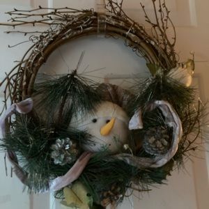 Vintage 16” Snowman Wreath Front Winter Holiday Accessory